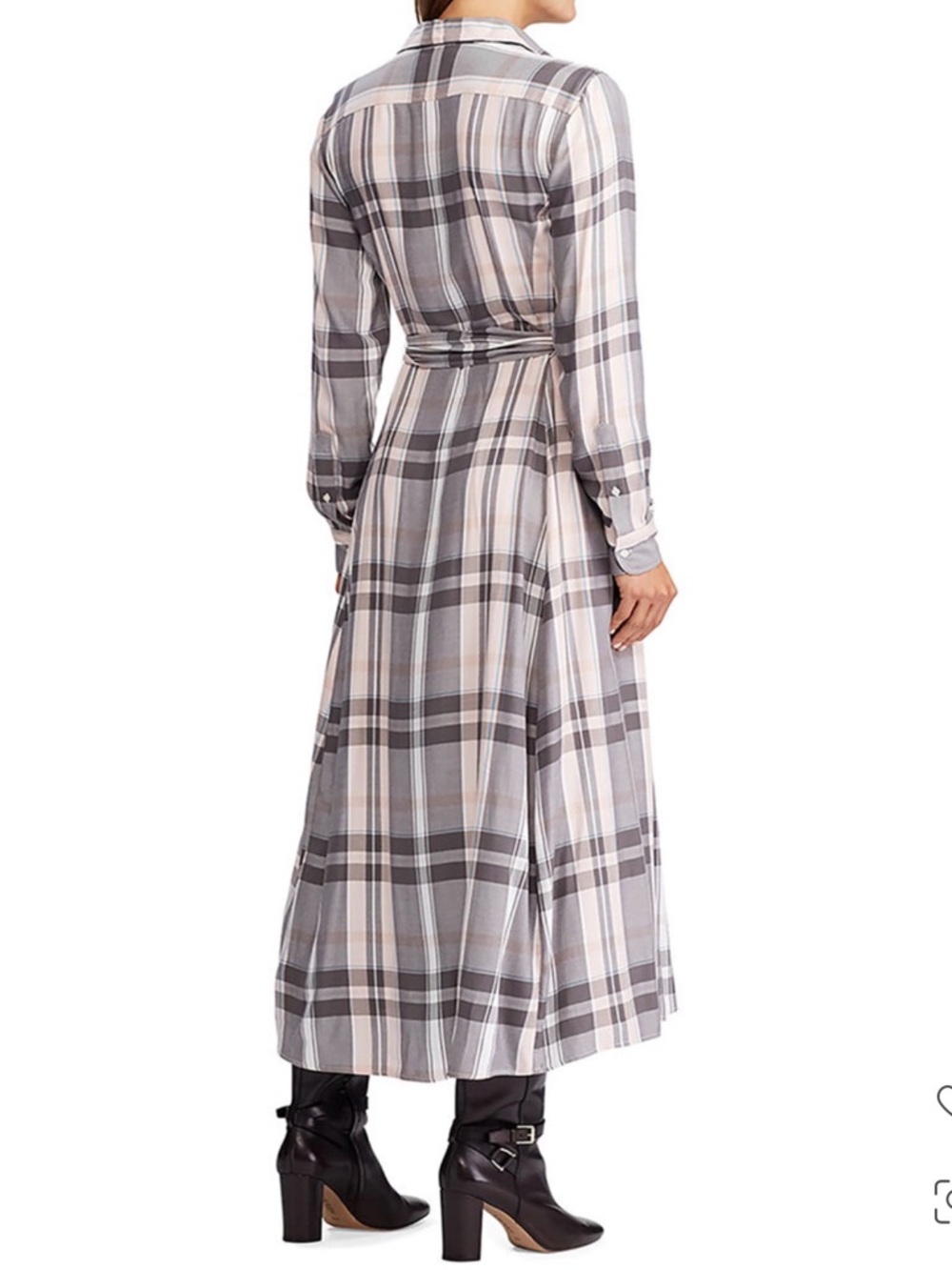 Ralph Lauren Plaid Shirt‑Style Maxi Dress in Gray and Cream - Picture 2 of 8